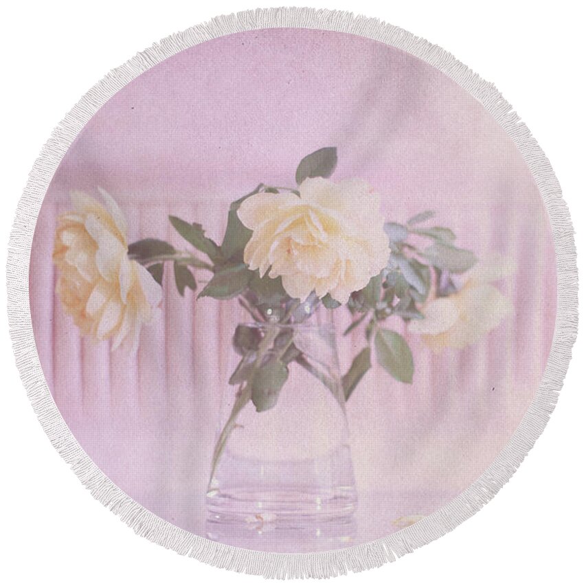 Roses Round Beach Towel featuring the photograph Pretty in Pastel by Elaine Teague