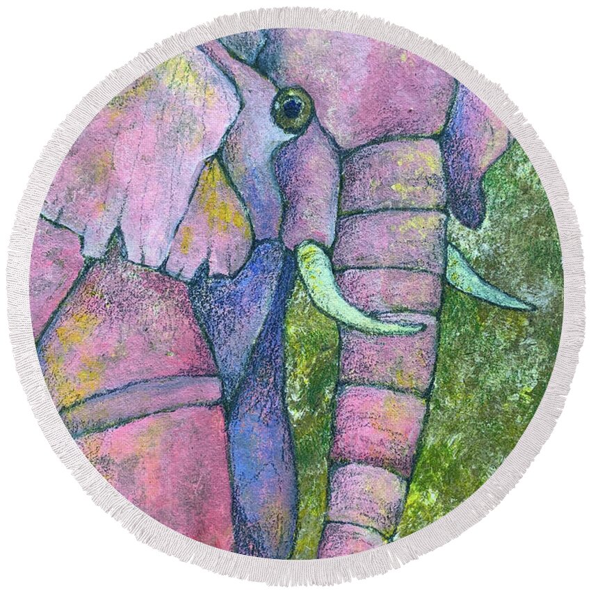 Pink Round Beach Towel featuring the photograph Pretty in Pink Elephant by AnneMarie Welsh