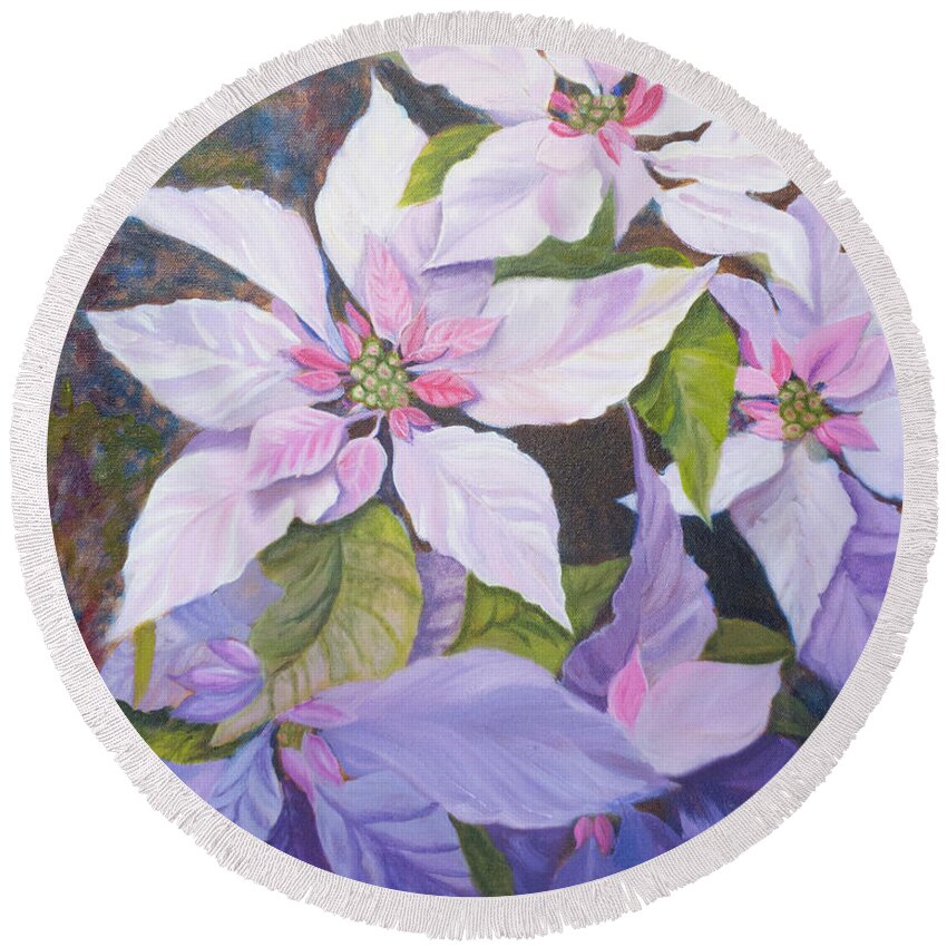 Pink Round Beach Towel featuring the painting Pretty in Pink by Megan Collins