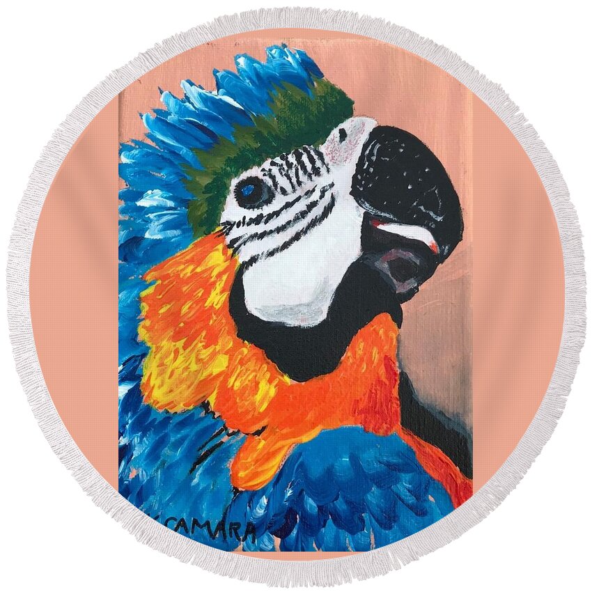 Pets Round Beach Towel featuring the painting Pretty Polly by Kathie Camara