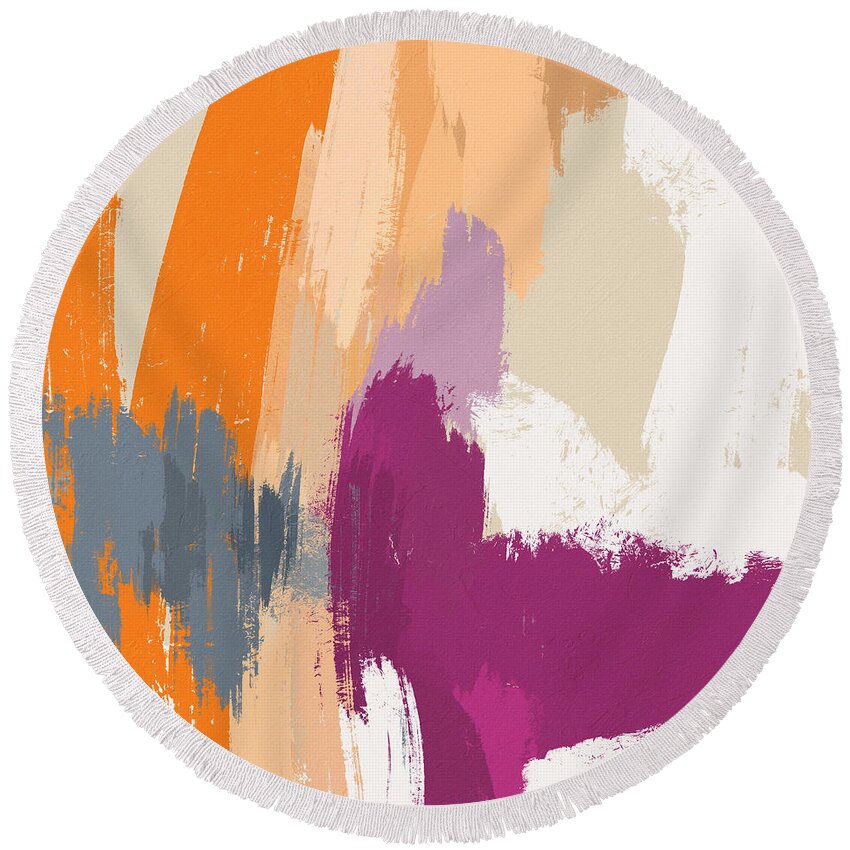 Abstract Round Beach Towel featuring the painting Prevailing Spirit- Art by Linda Woods by Linda Woods
