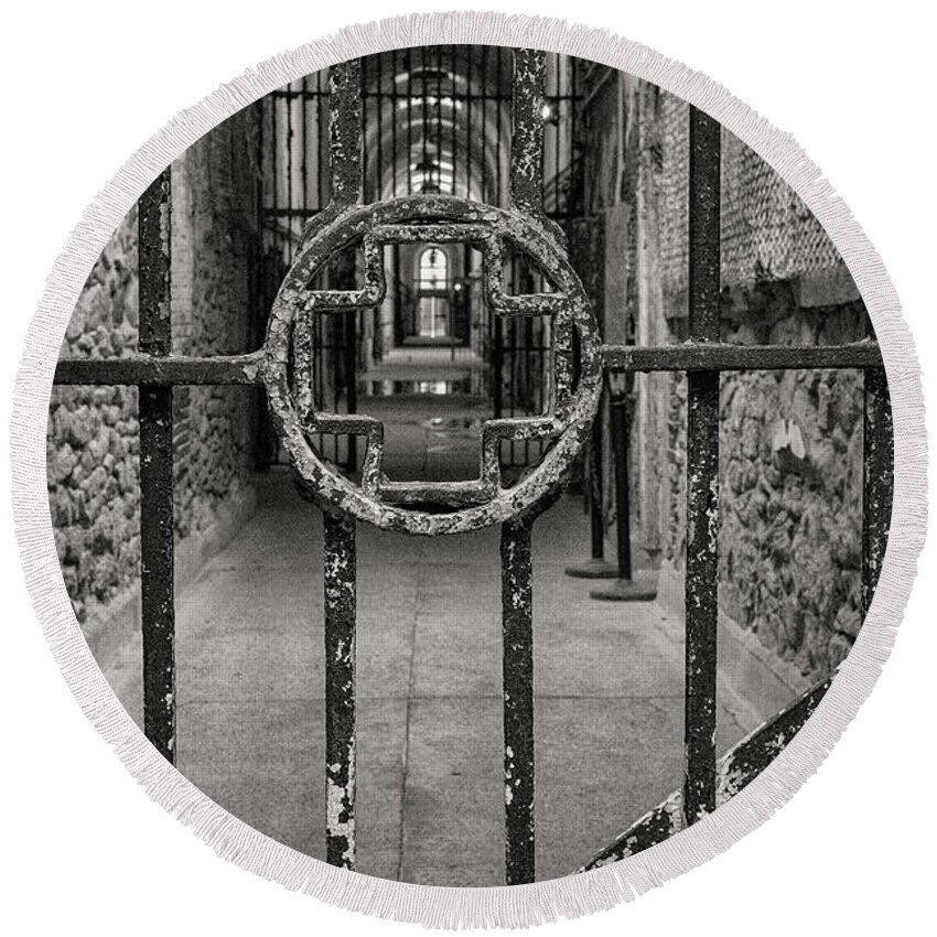 Eastern State Penitentiary Round Beach Towel featuring the photograph Prison Dispensary 3 by Bob Phillips
