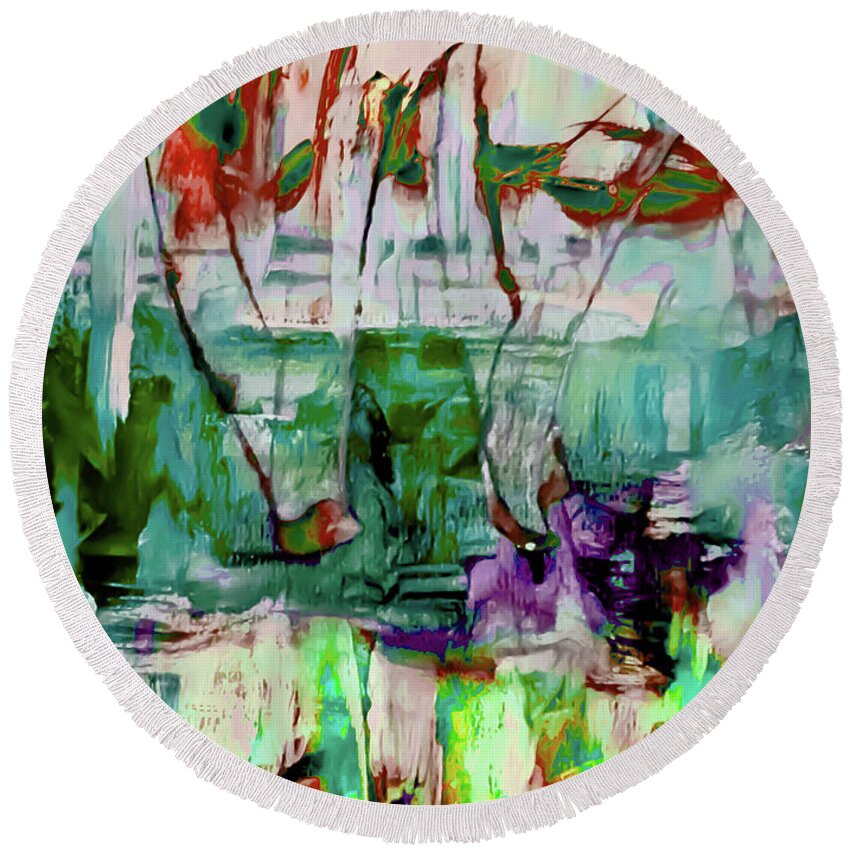 Green Round Beach Towel featuring the painting Project Green Concept by Lisa Kaiser