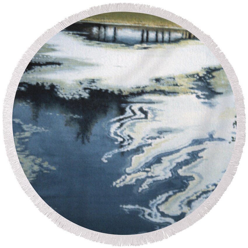 Prospect Park Wormwood Pond 1982 Brooklyn Ny Round Beach Towel featuring the painting Algae On The Lullwater Pond, Prospect Park, Brooklyn 1982 by William Hart McNichols