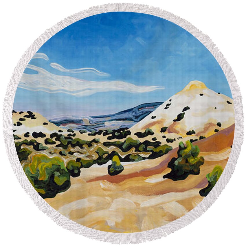 Pryor Mountains Round Beach Towel featuring the painting Pryor Mountain Foothills by Dale Beckman
