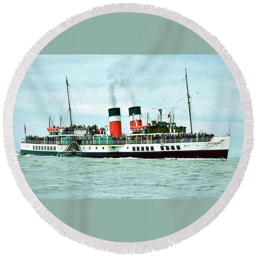 Ps Waverley Round Beach Towel featuring the photograph PS Waverley Paddle Steamer 1977 by Gordon James