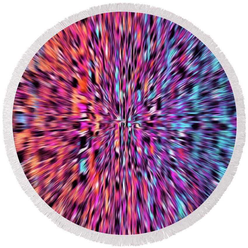 Abstract Round Beach Towel featuring the digital art Psychedelic - Trippy Optical Illusion by Ronald Mills