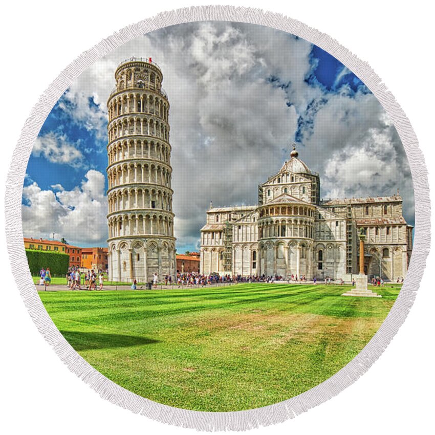 Italy Round Beach Towel featuring the photograph Public square of miracle in Pisa by Vivida Photo PC