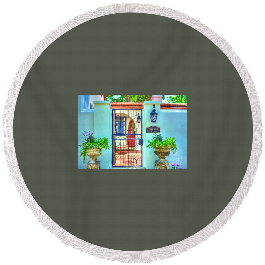 Gate Round Beach Towel featuring the photograph Puello House by Debbi Granruth