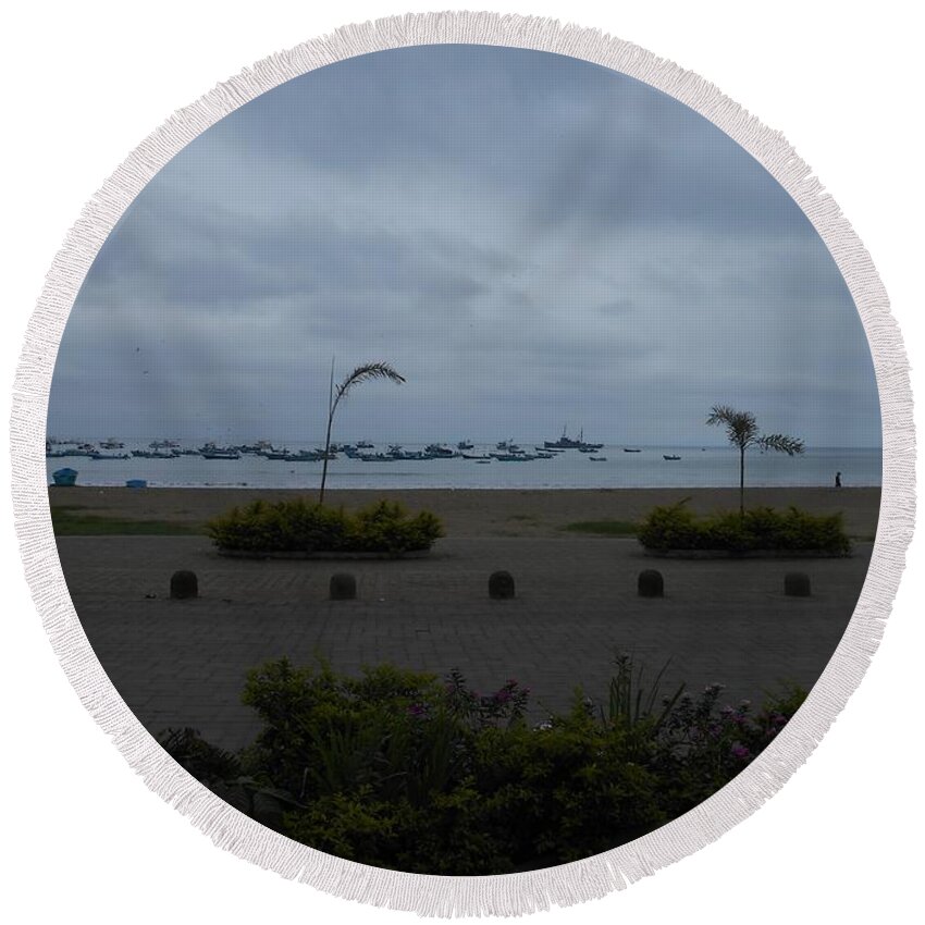 Puerto Lopez Round Beach Towel featuring the photograph Puerto Lopez Playa by Nancy Graham