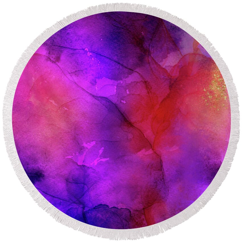 Purple Ink Painting Round Beach Towel featuring the painting Purple, Blue, Red And Pink Fluid Ink Abstract Art Painting by Modern Art