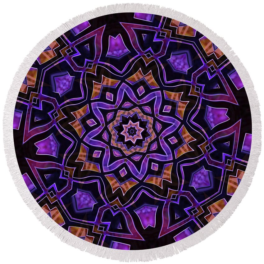 Mandala Round Beach Towel featuring the digital art Purple Canon #2 by Dave Turner