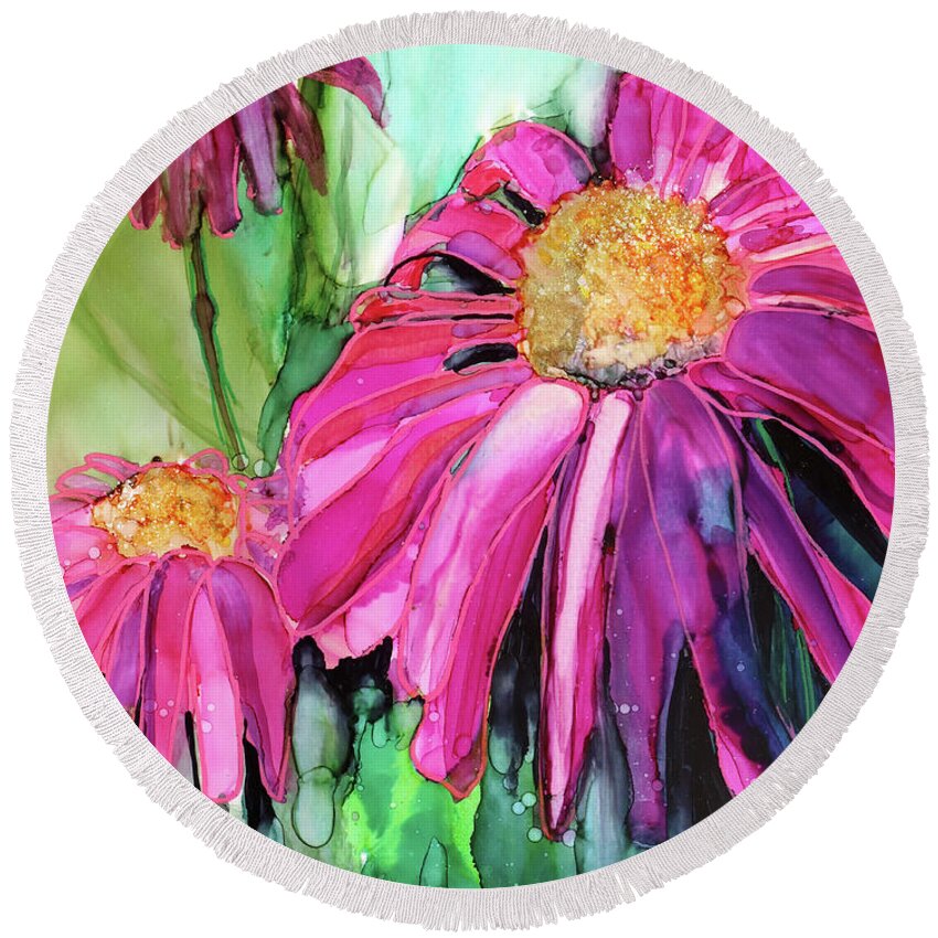  Round Beach Towel featuring the painting Purple Coneflower by Julie Tibus