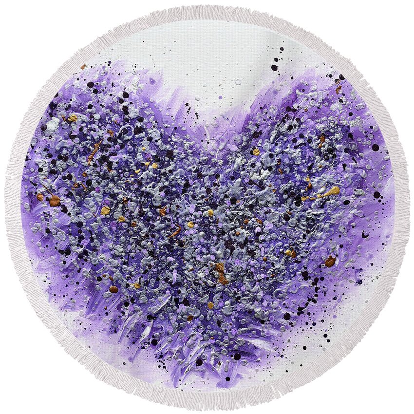 Heart Round Beach Towel featuring the painting Purple Heart by Amanda Dagg