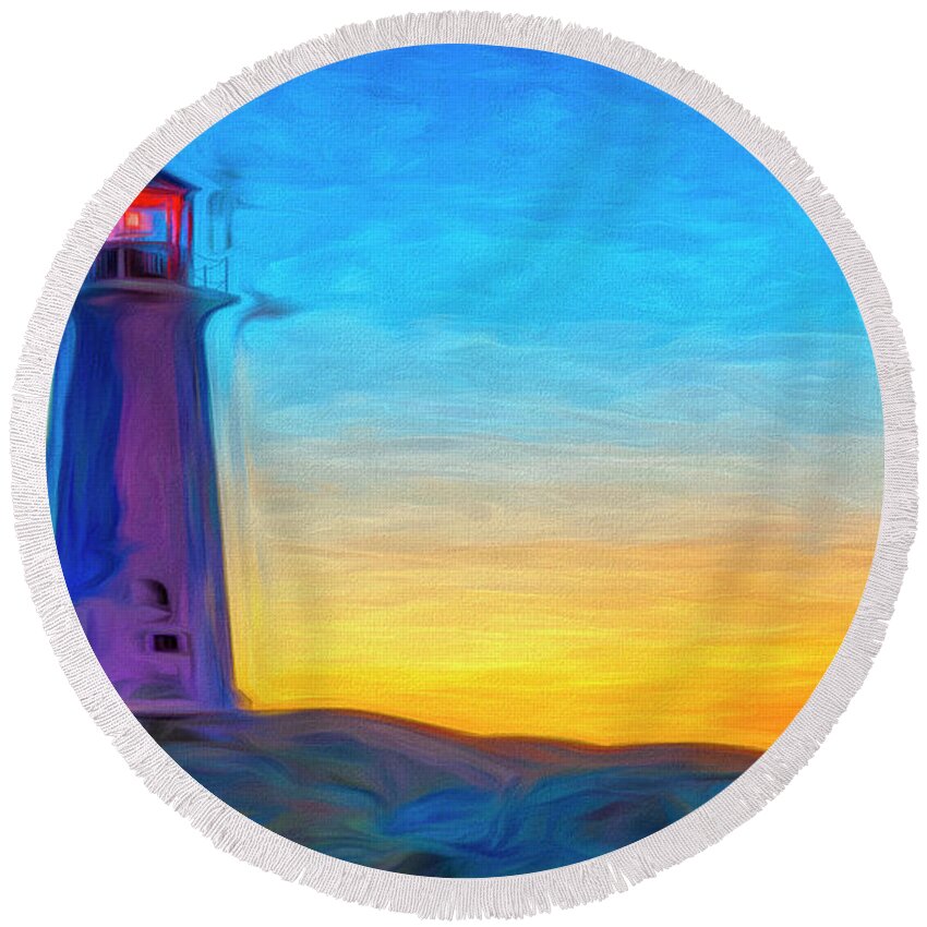 Lighthouse Round Beach Towel featuring the photograph Purple Lighthouse by Ginger Stein