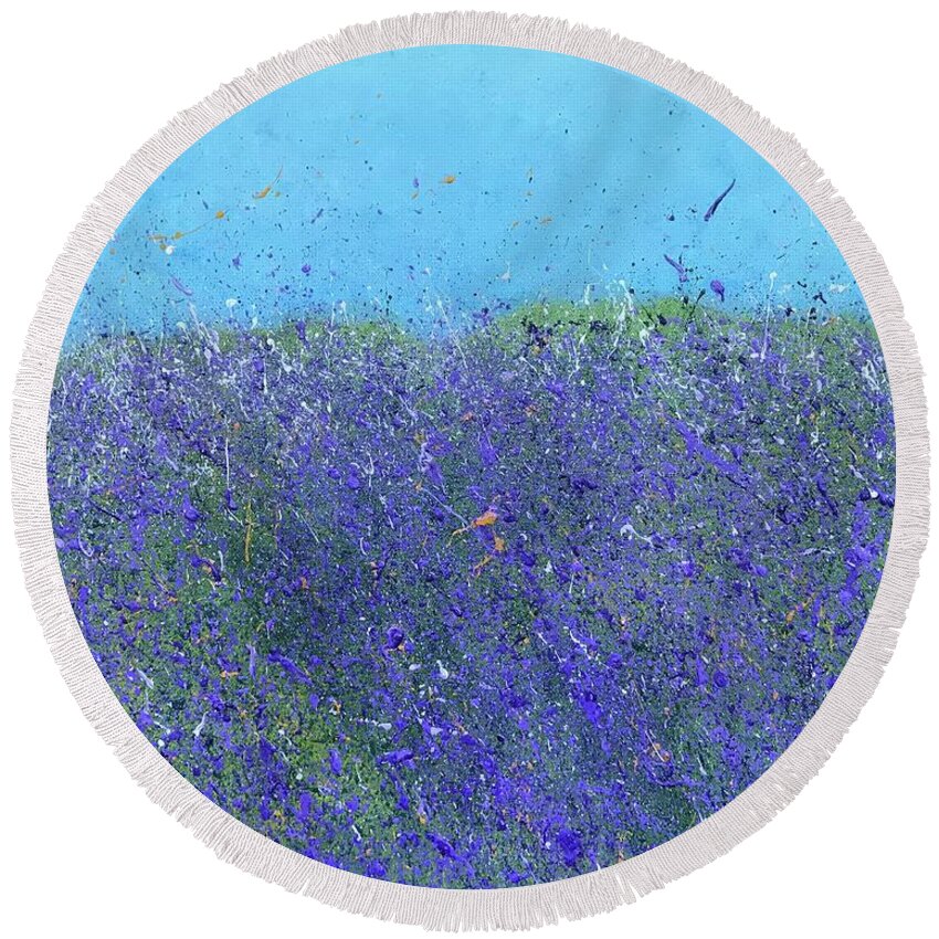 Abstract Round Beach Towel featuring the painting Purple Meadow by Boots Quimby