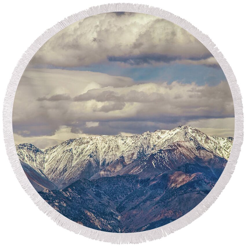 Western Usa Round Beach Towel featuring the photograph Purple Mountains Madjesty by Susan Vineyard