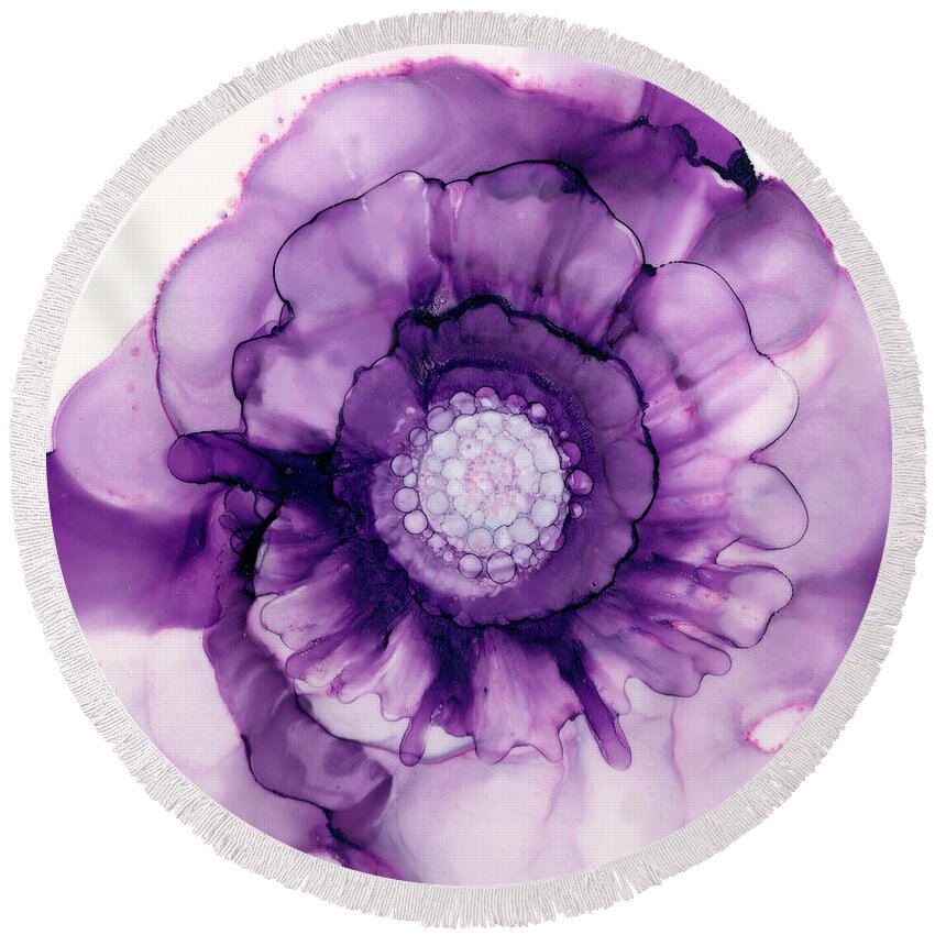 Purple Passion Flower Round Beach Towel featuring the painting Purple Passion Flower by Daniela Easter