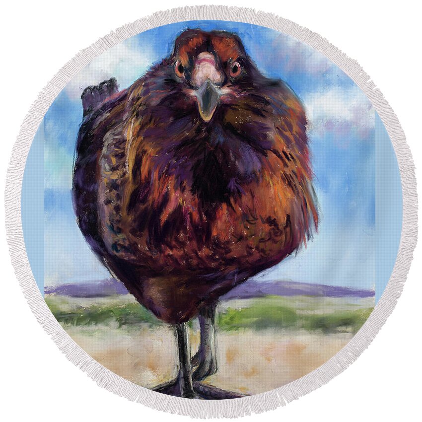 Red Hen Round Beach Towel featuring the pastel Queen of the Hen House by Billie Colson