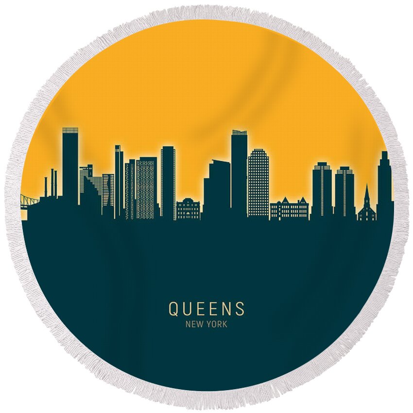 Queens Round Beach Towel featuring the digital art Queens New York Skyline #79 by Michael Tompsett