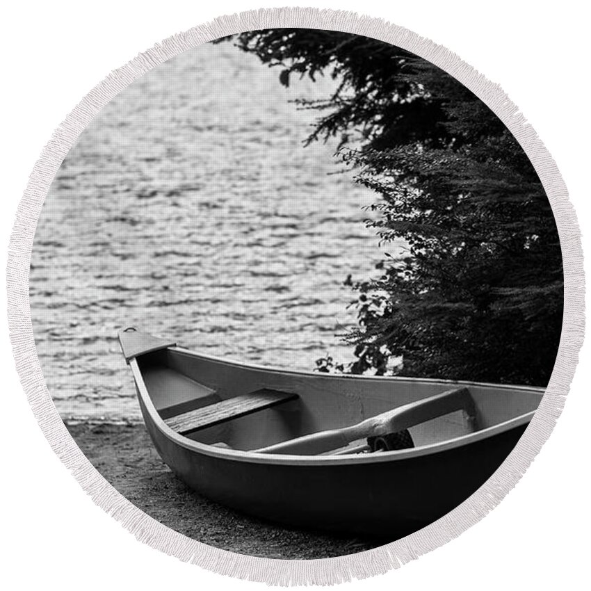 Canoe Round Beach Towel featuring the photograph Quiet Canoe by Jim Whitley