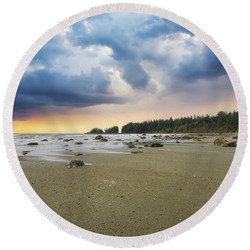 Landscape Round Beach Towel featuring the photograph Quisitis Point Weather and Sunglowlow by Allan Van Gasbeck