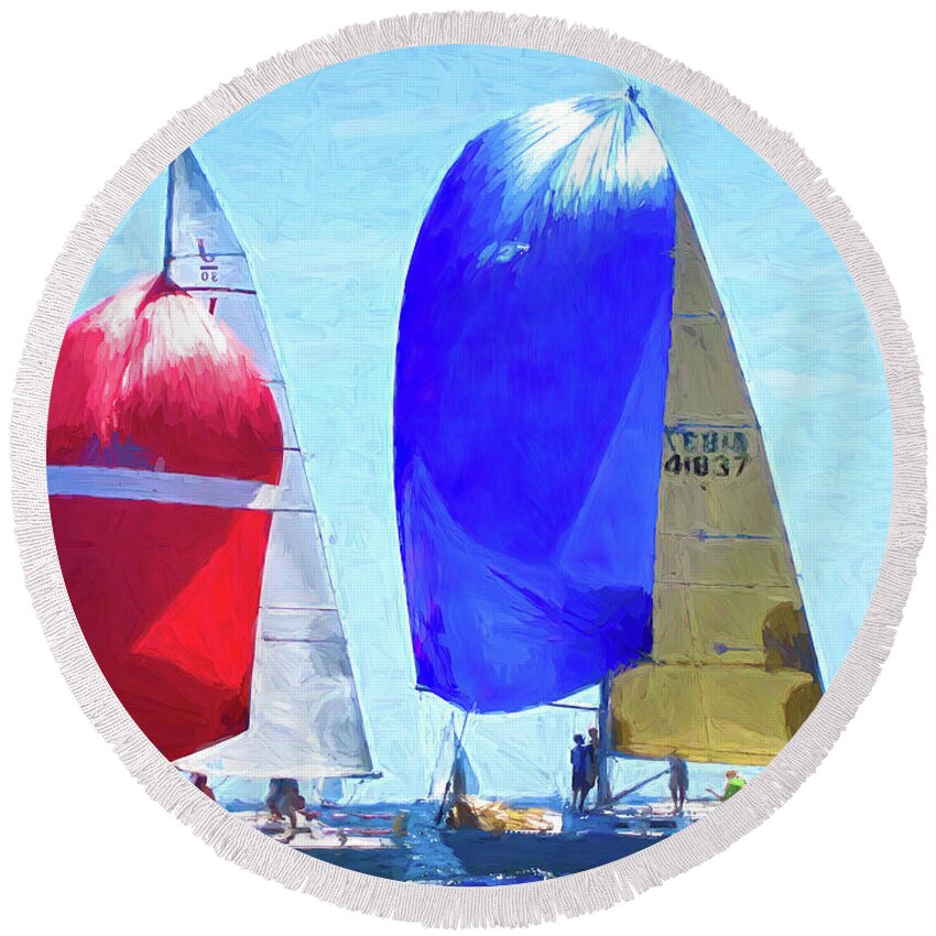 Sail Round Beach Towel featuring the digital art Race To The Finish by Deb Bryce