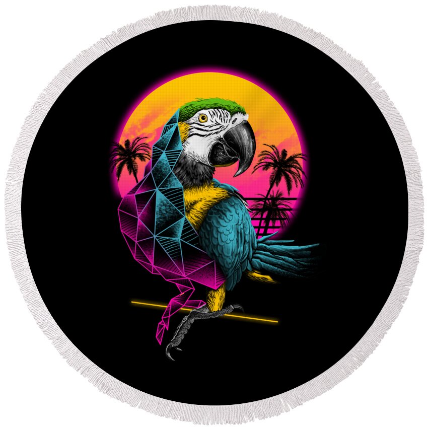 Parrot Round Beach Towel featuring the digital art Rad Parrot by Vincent Trinidad