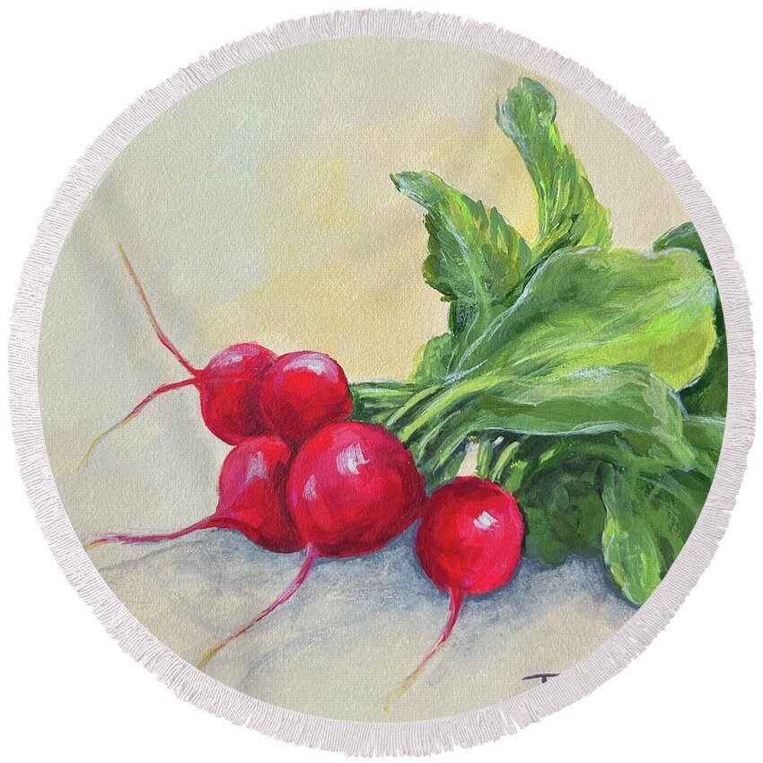 Radishes Round Beach Towel featuring the painting Radishes III by Torrie Smiley
