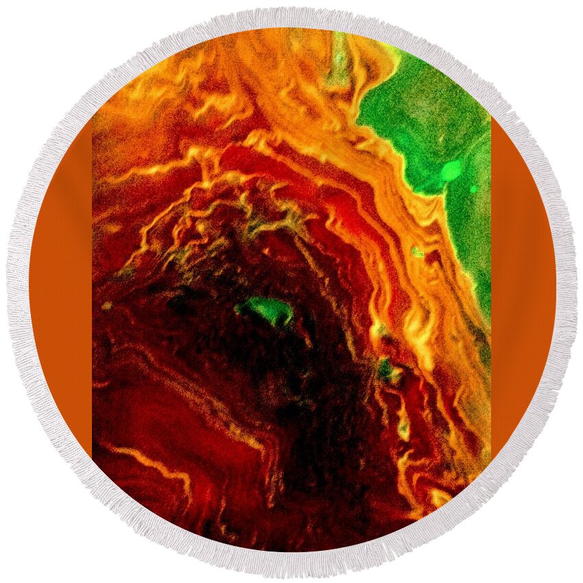 Fire Round Beach Towel featuring the painting Raging Inferno by Anna Adams