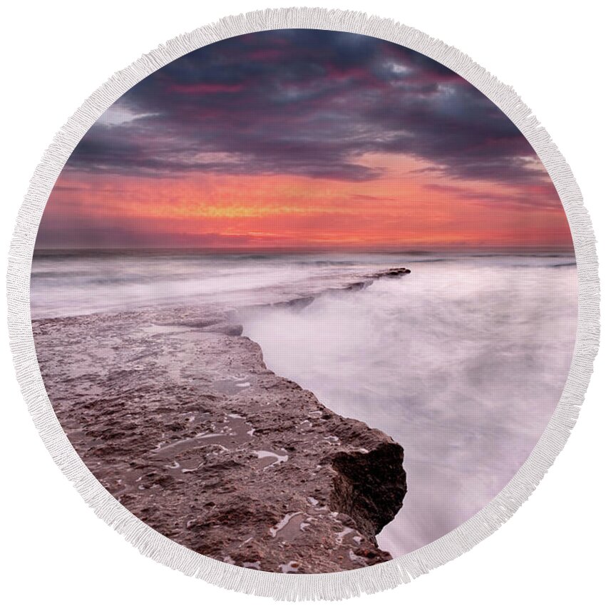 Sunset Round Beach Towel featuring the photograph Raging waters by Jorge Maia