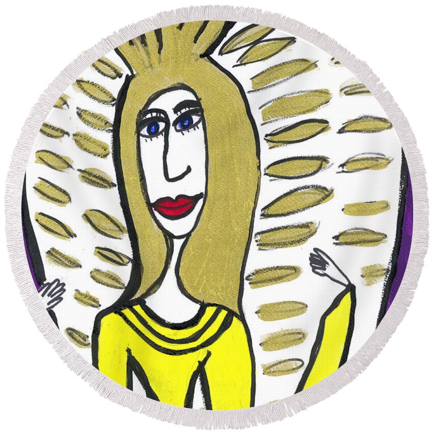 Angel Round Beach Towel featuring the painting Railatrea Angel by Victoria Mary Clarke