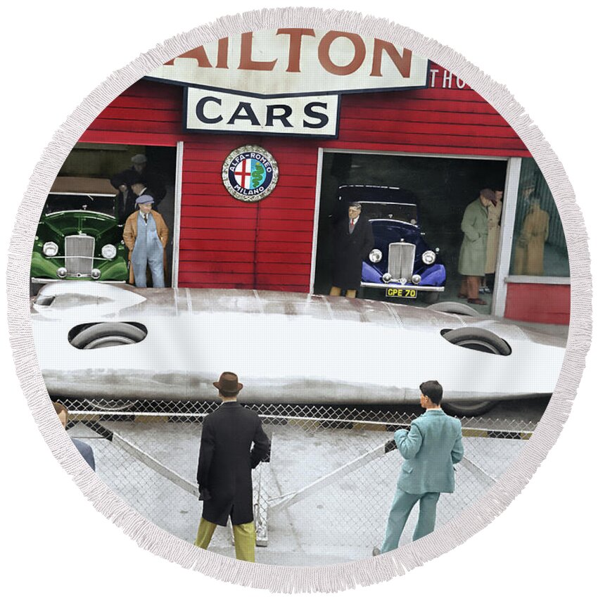 Auto Round Beach Towel featuring the photograph Railton Cars by Franchi Torres