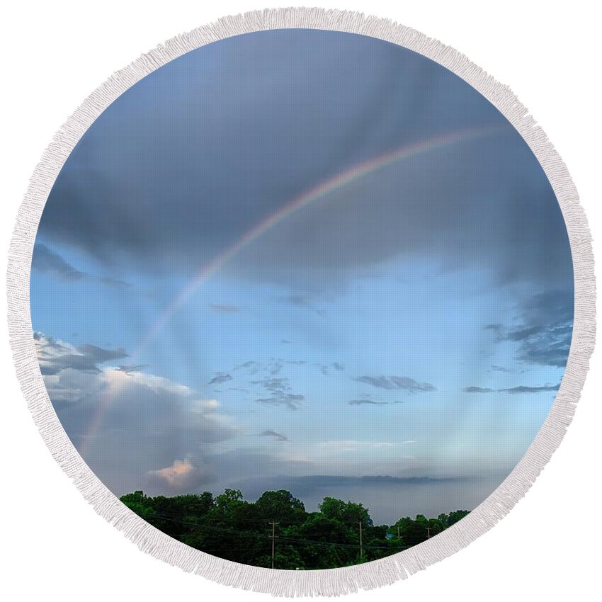 Rainbow Round Beach Towel featuring the photograph Rainbow after the Storm by Chris Montcalmo
