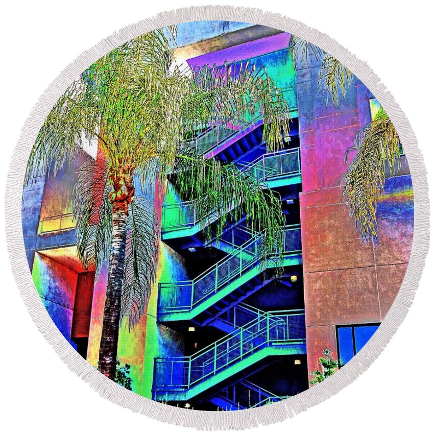 Color Round Beach Towel featuring the photograph Rainbow Building by Andrew Lawrence