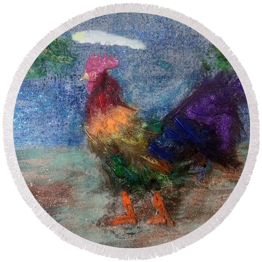Lgbtq Round Beach Towel featuring the mixed media Rainbow Cock by David Westwood