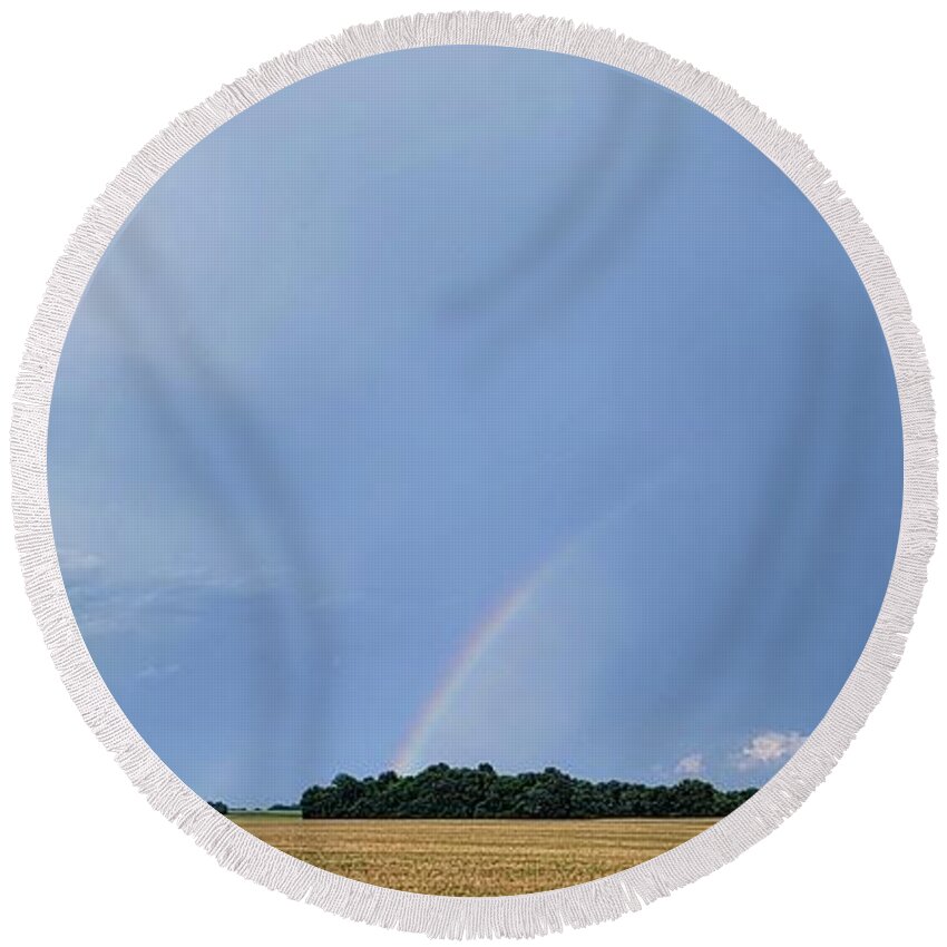 Storm Round Beach Towel featuring the photograph Rainbow Field by Ally White