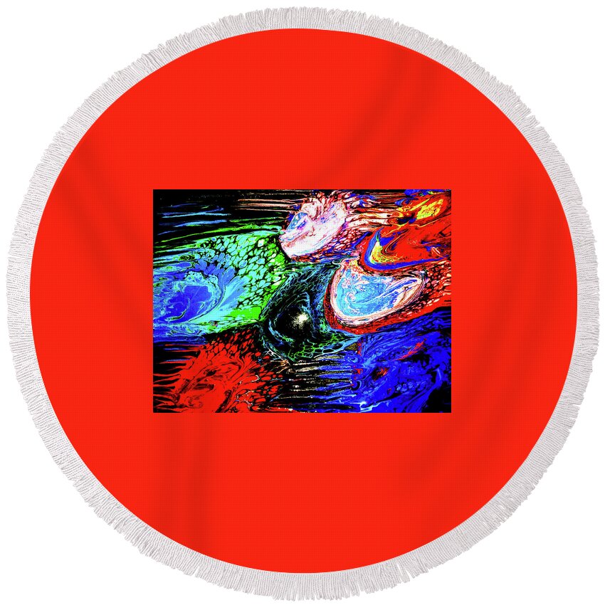 Flow Round Beach Towel featuring the painting Rainbow Flow by Anna Adams
