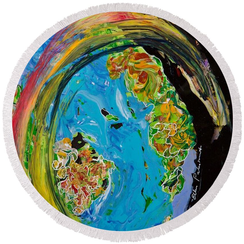 Wall Art Round Beach Towel featuring the painting Rainbow Halo by Ellen Palestrant