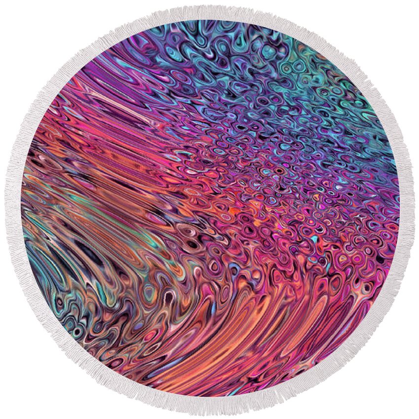 Abstract Round Beach Towel featuring the digital art Rainbow Ice River - Abstract by Ronald Mills