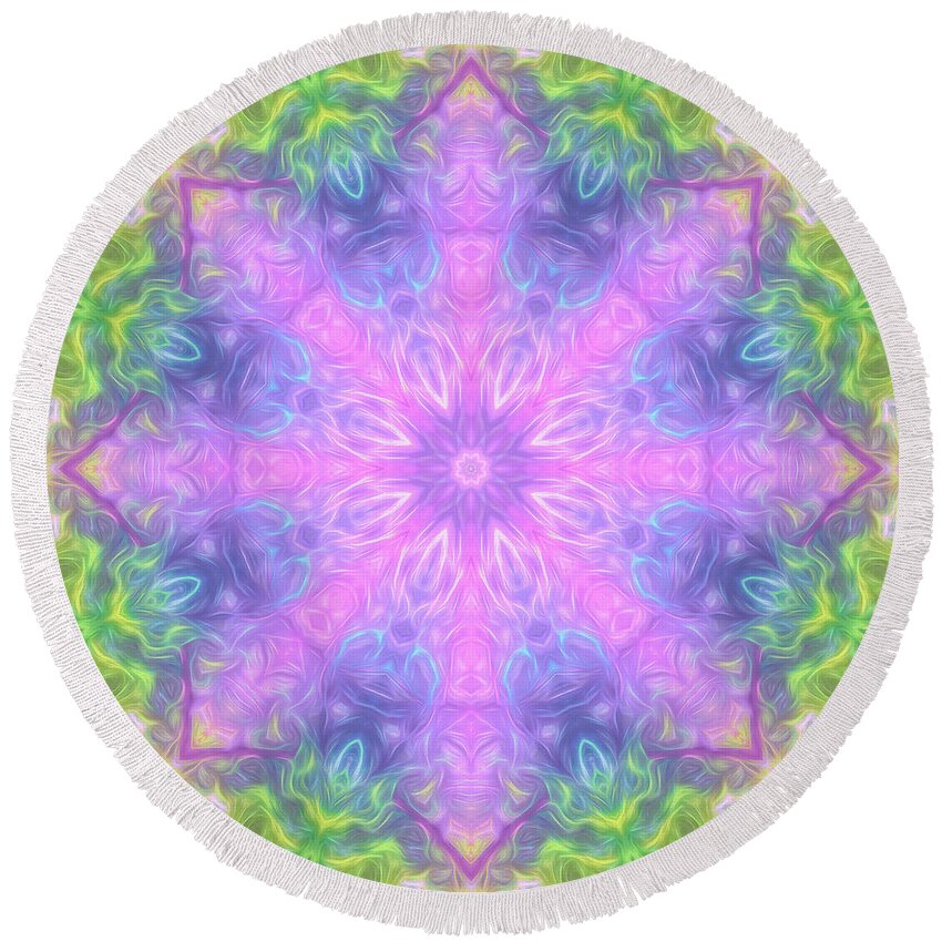 Mandala Round Beach Towel featuring the digital art Rainbow Maple Mandala 02 by Beth Venner