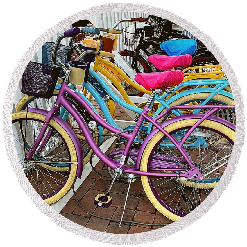 Bicycle Round Beach Towel featuring the photograph Rainbow on Wheels by Lee Darnell