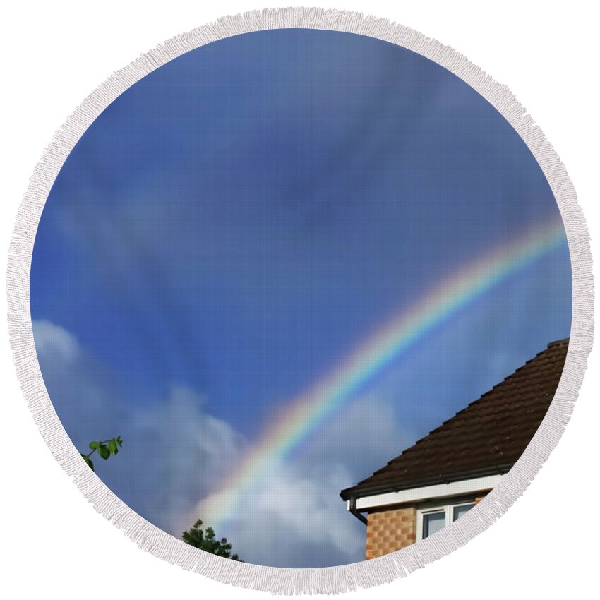 Rainbow Round Beach Towel featuring the photograph Rainbow over Middleton by Pics By Tony