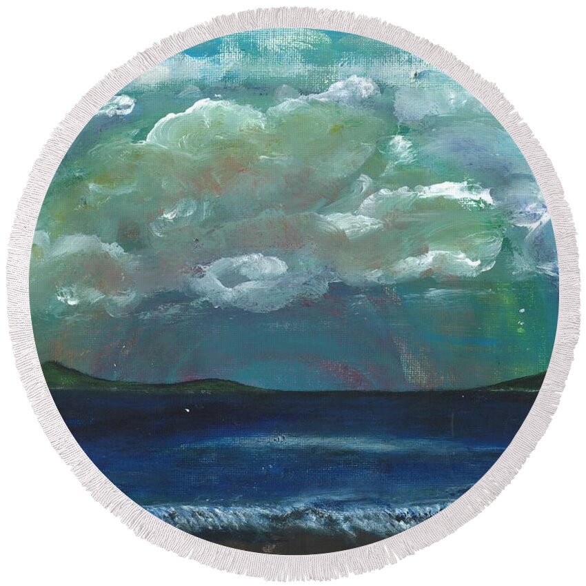 Rainbow Round Beach Towel featuring the painting Rainbow Over the Island by Esoteric Gardens KN
