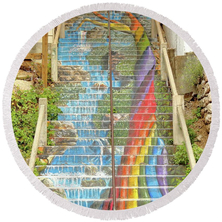 Stairway Round Beach Towel featuring the photograph Rainbow Stairs by Lens Art Photography By Larry Trager