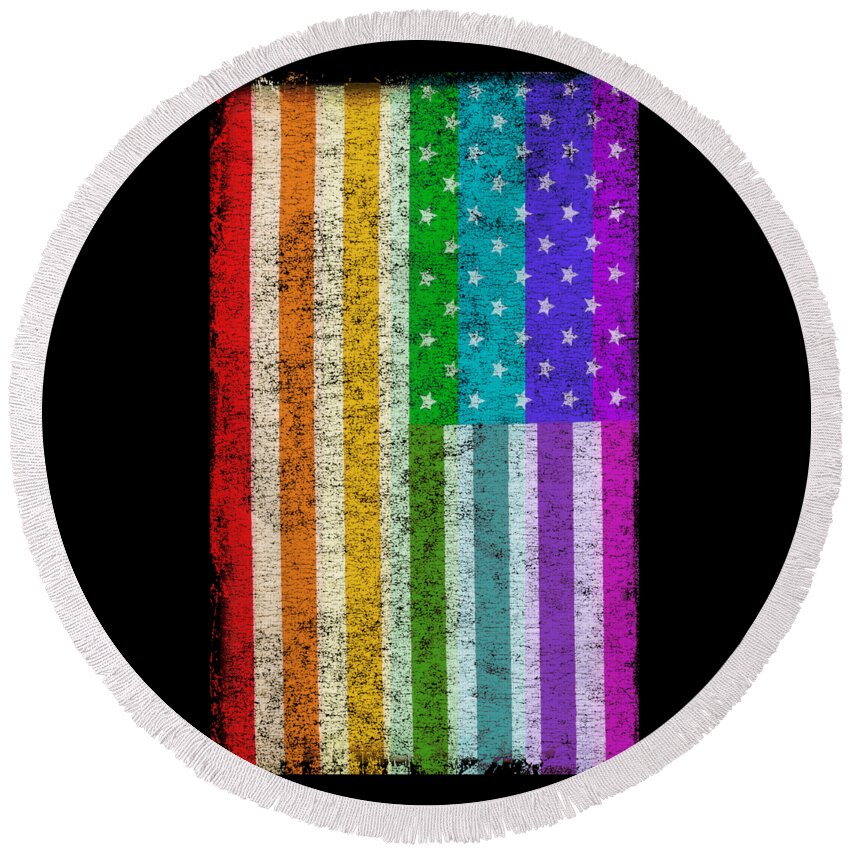 Funny Round Beach Towel featuring the digital art Rainbow Us Flag by Flippin Sweet Gear