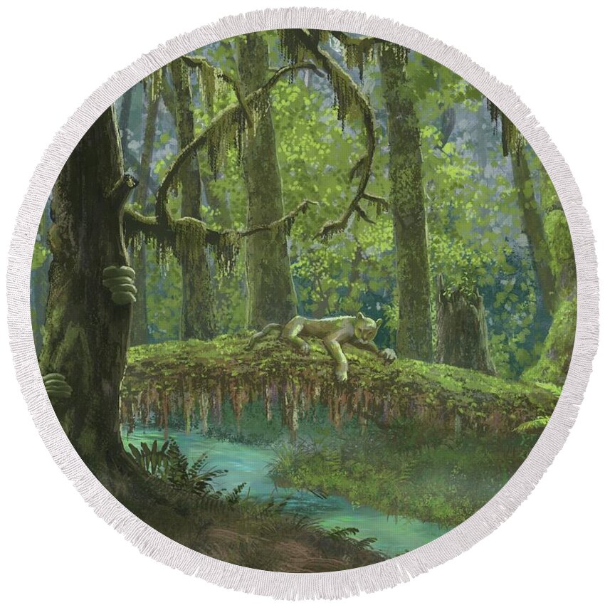 Rainforest Round Beach Towel featuring the painting Rainforest Afternoon by Don Morgan