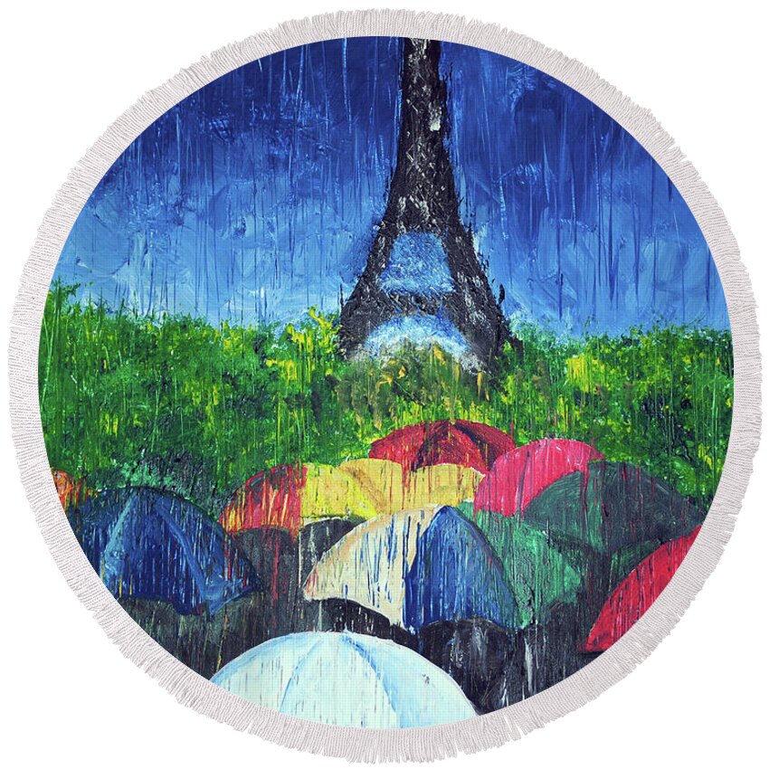 Nude Beach Round Beach Towel featuring the painting Rainy Day by Michael Fencik