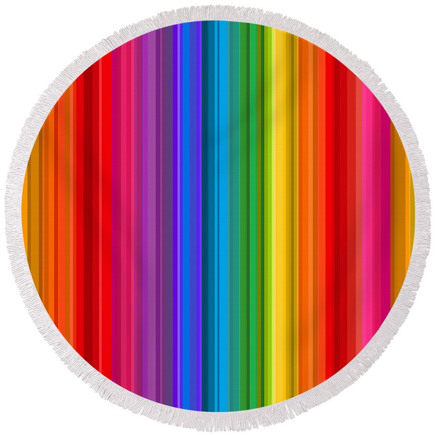 Stripe Round Beach Towel featuring the digital art Random Stripes - Rainbow Stripe by Val Arie