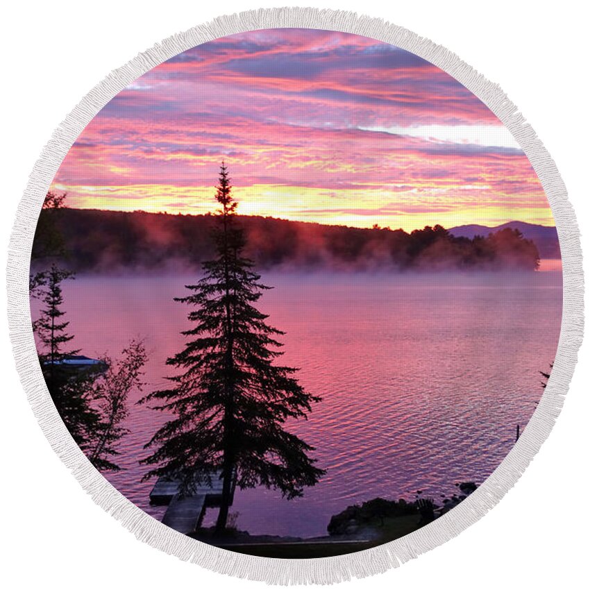 Lake Round Beach Towel featuring the photograph Rangeley Red Sunrise by Russ Considine